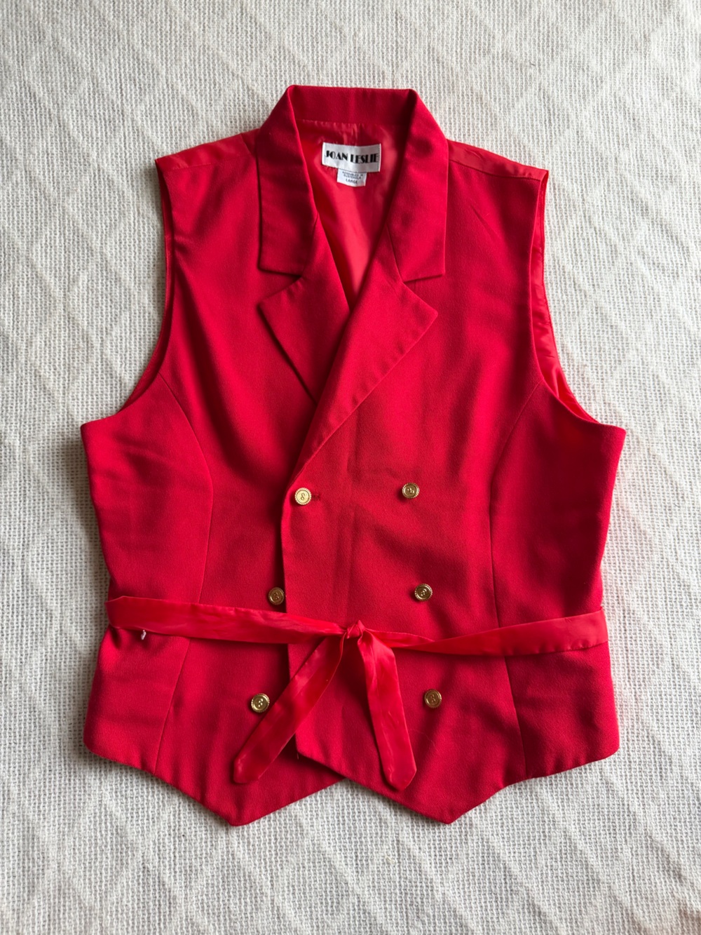 Vintage Joan Leslie Vibrant Red Sleeveless Vest with Gold Buttons 80s / 90s